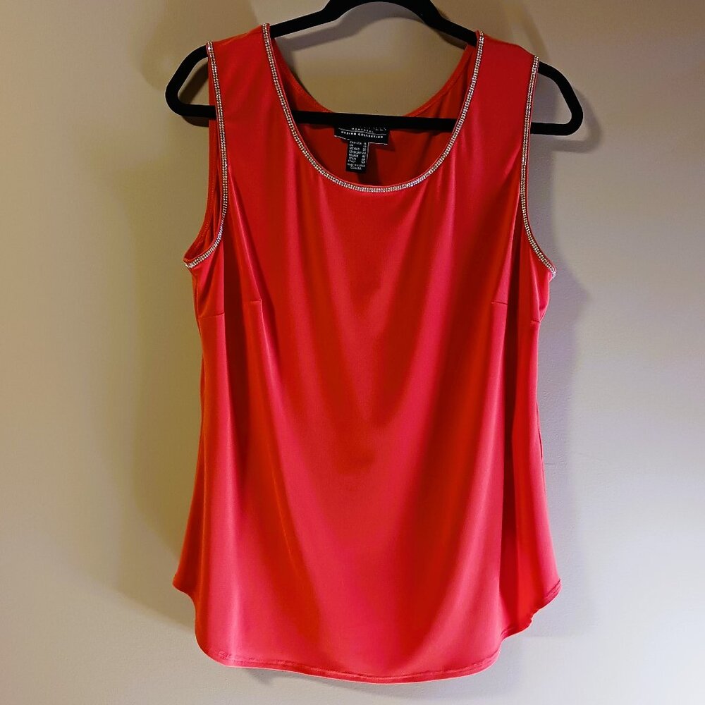 NWOT FRANK LYMAN Orange Tangerine Sleeveless Top with rhinestone neck line SZ 16